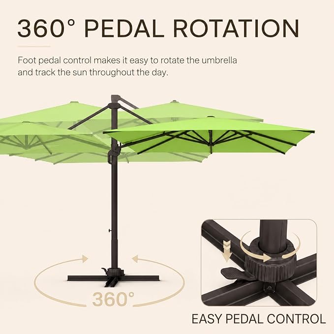 Kingdura 10x10 FT Cantilever Patio Umbrella with Base Included, Large Square Aluminum Offset Outdoor Pool Umbrella, 360° Rotation & 4-Position Tilt, UV Protection for Deck Backyard (Apple green)