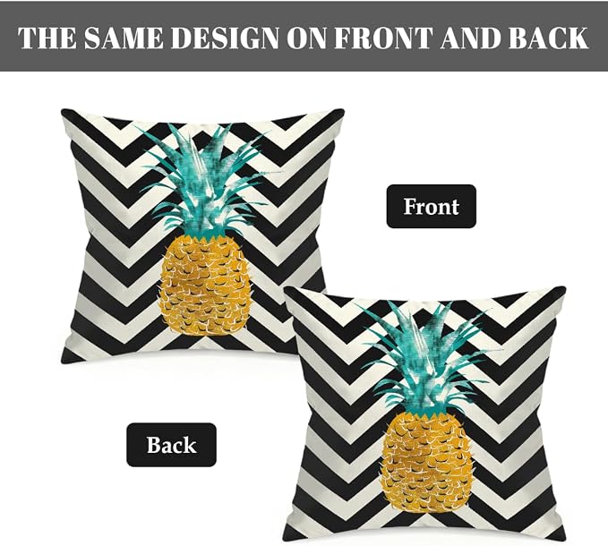 22x22 Inch Outdoor Pillow Covers Set of 2 Waterproof Throw Pillow Covers Decorative Couch Cushion Covers Pineapple On Stripes Square Pillowcases Protectors for Patio Garden Sofa