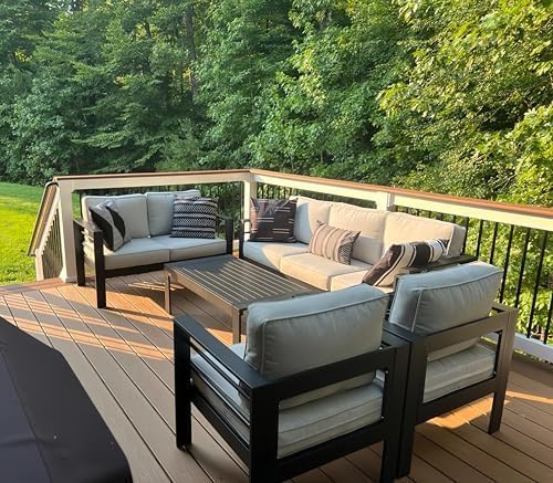 LayinSun Outdoor Aluminum Furniture Set, 4 Pieces Patio Sectional Conversation Chat Sofa Modern Seating Set with Coffee Table