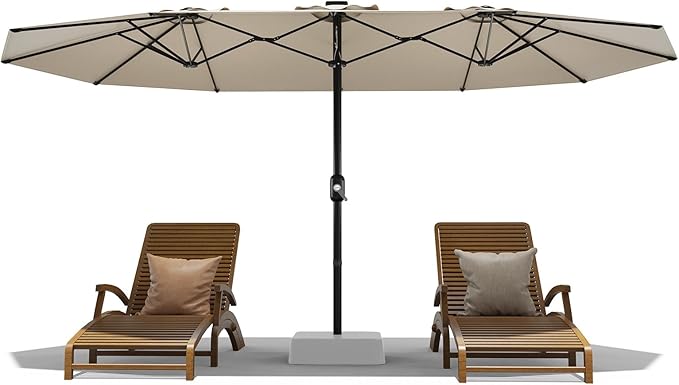 13ft Patio Umbrella with Double Canopy, Commercial Grade Extra Large Outdoor Market Umbrella for Patio Table, Pool & Backyard, Heavy Duty Aluminum Pole & Fiberglass Ribs, Parasol-Style Fabric, No Base