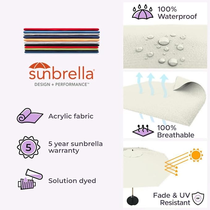 Midtown Umbrellas Push & Pop 10 Ft Patio Umbrellas with Push & Pop Mechanism, Fiberglass Ribs & Sunbrella Fabric – Outdoor Umbrella for Deck, Pool, Cafés and Hotels – Canvas Natural Canopy, Black Pole