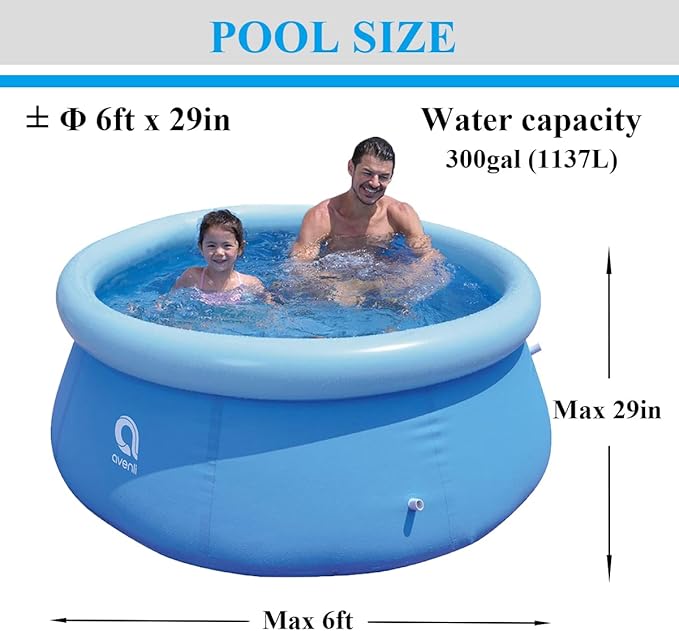 Inflatable Top Ring Swimming Pools for Adults Outdoor Easy to Set (± 6 ft X 29 in) Blue