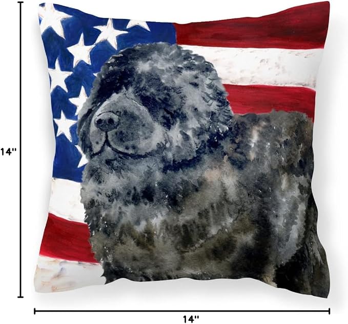 Caroline's Treasures BB9671PW1414 Newfoundland Patriotic Fabric Decorative Pillow Machine Washable, Indoor Outdoor Decorative Pillow for Couch, Bed or Patio, 14Hx14W