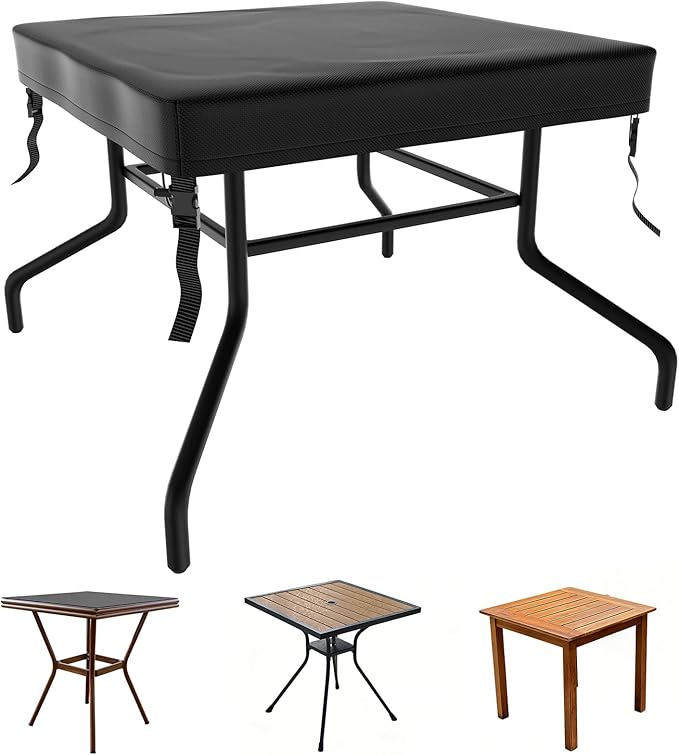 M METERXITY Square Patio Table Cover, 32"L x 32"W x 4"H Rectangular Table Cover for Outdoor Furniture, All-Weather/Waterproof/UV-Resistant, Patio Furniture Protector [Black]