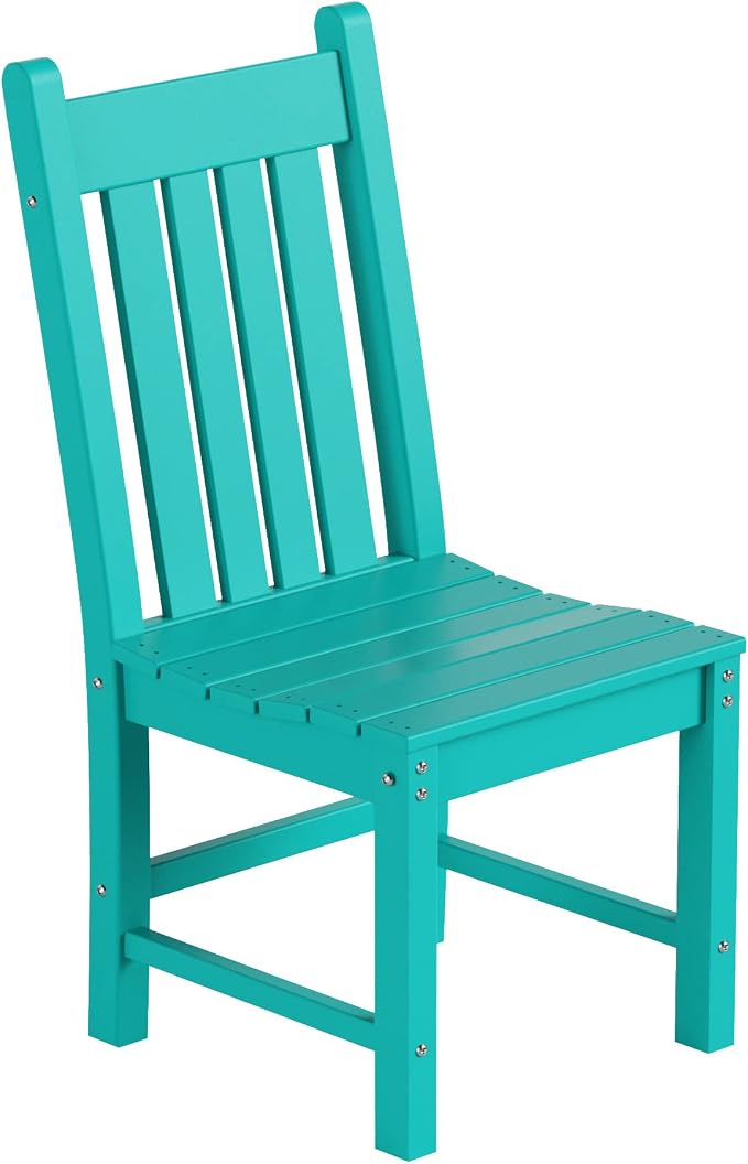WO Home Furniture Adirondack Patio Dining Chair Table Bench Set of 6 PCS Rectangle Dinner Table Dining Armless Chairs (Turquoise)