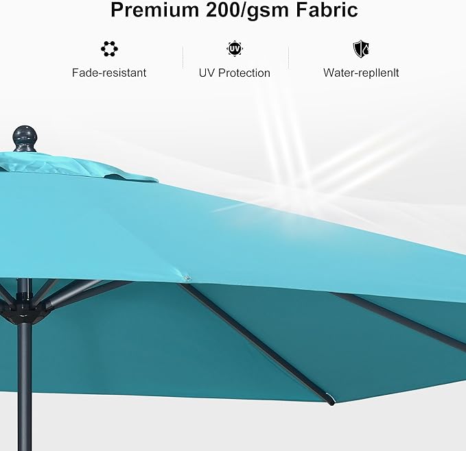 PURPLE LEAF 12' x 9' Patio Market Umbrella Outdoor Table Sun Umbrellas with Crank 8 Aluminum Sturdy Ribs for Pool Deck Backyard Beach Turquoise Blue