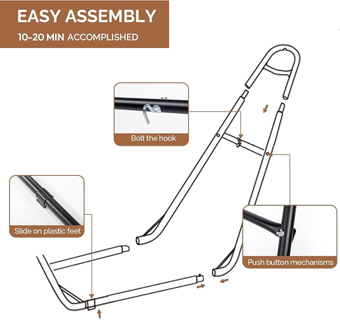 Double-Barrel Hammock Stand Heavy Duty Steel Frame, Black | 3 Adjustable Hanging Methods, Anti-Rust Coating, Anti-Slip Foot Pads, 315 x 104 x 128 cm,
