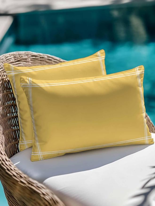 Waterproof Outdoor Pillow 1 Pack Solid Yellow Color Decorative Throw Pillows Cover & Insert 20x12 Inch Lumbar Pillowcase Yellow Vintage Pillows for Couch Sofa Bed Patio Furniture Indoor Outdoor