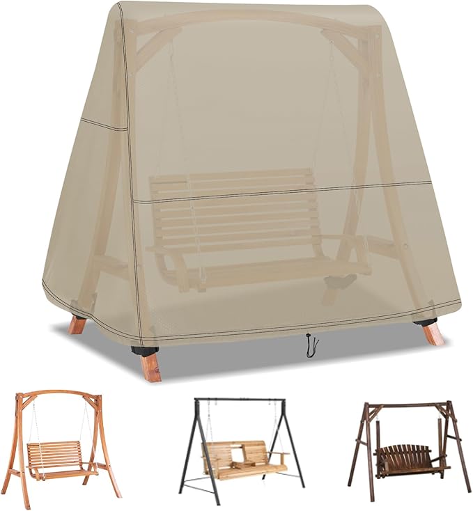 Swing Cover,500D Waterproof Outdoor Swings Covers,Shield for A Frame Patio Porch Swings with Drawstring and Buckles(101" Lx101 Wx100 SL,Beige)