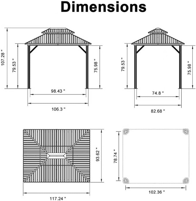 PURPLE LEAF 8’ X 10’ Outdoor Hardtop Gazebo Metal Frame Galvanized Steel Double Roof with Curtains and Nettings for Patio Desk Backyard Bronze