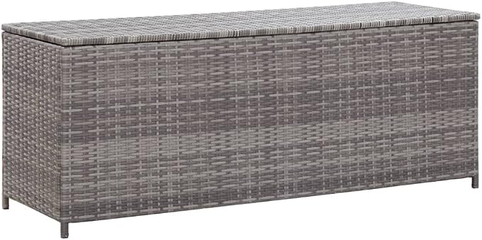 Grey Synthetic Poly Rattan Rectangular Outdoor Storage Box Collapsible Garden Patio Furniture for Deck Terrace and Poolside Use
