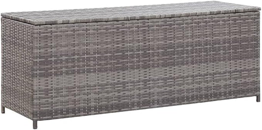 Grey Synthetic Poly Rattan Rectangular Outdoor Storage Box Collapsible Garden Patio Furniture for Deck Terrace and Poolside Use