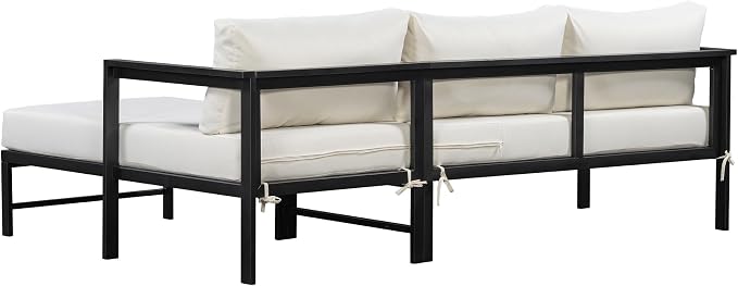 JIVOIT Outdoor L-Shaped Sofa with Iron Frame, Metal Patio Sofa Set with Ultra-Thick Cushions, Comfortable Seating for 3, Ideal for Patio, Balcony and Garden (Beige/35)