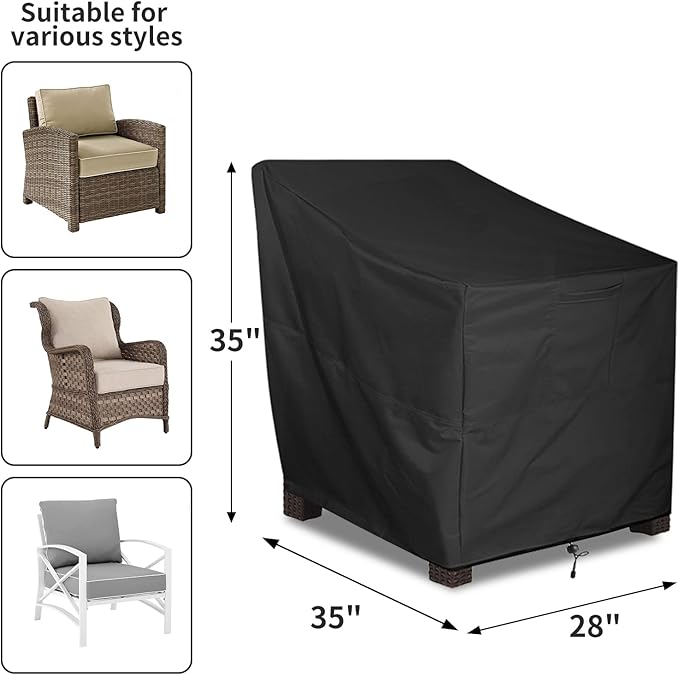 ALSTER Outdoor Chair Covers 2 Pack, Patio Chair Covers(28" L x 35" W x 35" H), Durable and Waterproof Black Furniture Covers for Lounge Deep Seat, Rain Snow Dust Wind-Proof