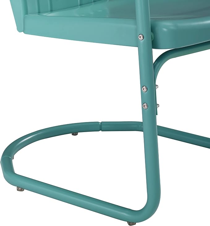 Crosley Furniture Tulip 5-Piece Outdoor Dining Set for 4, Retro Metal Round Patio Table and Chairs for Deck, Pastel Blue Satin