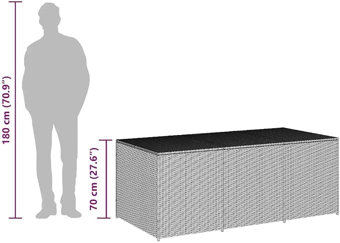 Brown Rectangular Deck Box 70.9x70.9x27.6 in Outdoor Storage Chest PE Rattan Garden Container Patio Organizer for Cushions Tools Balcony Porch