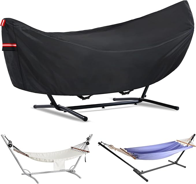 Waterproof 10 FT Hammock Cover, 210T Sun Rain UV Dust Snow Protection Outdoor Hammock Covers with Windproof Straps & Soft Cotton Lining for 10ft Stand