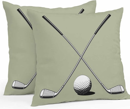 Vandarllin Outdoor Throw Pillows Covers 20x20 inch Set of 2 Waterproof Golf Ball Club Decorative Zippered Cushion Covers for Patio Furniture, Game Sports Sage Green Lumbar Pillowcases