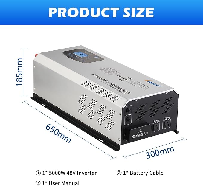 AMPINVT Off Grid Inverter Charger 5000W Peak 15000W DC 48V to 120V/240V AC Split Phase Output, with Battery AC Charger, Low Frequency Pure Sine Wave Inverter for Solar Home