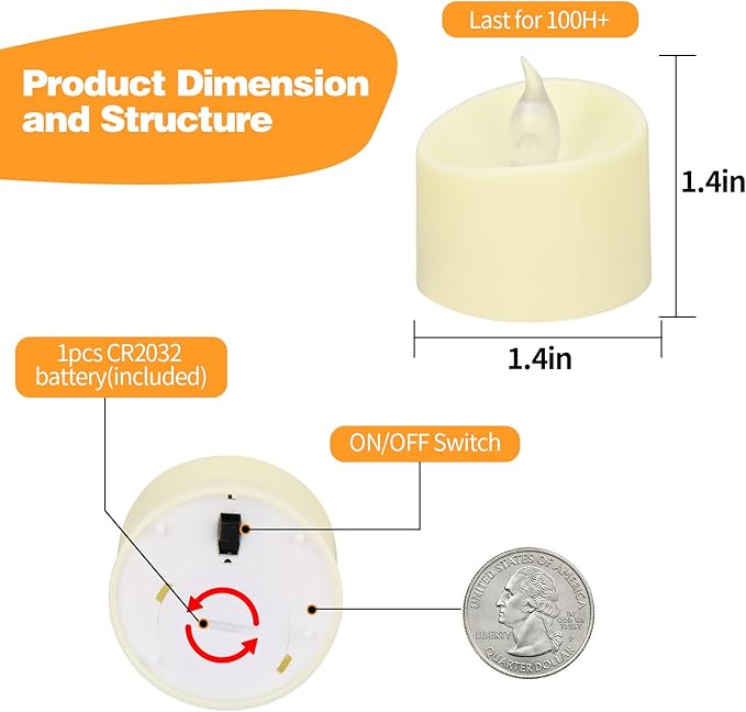 12 Pack LED Tea Lights, Last 100H+, Warm Yellow Flickering Light（Matte White Base