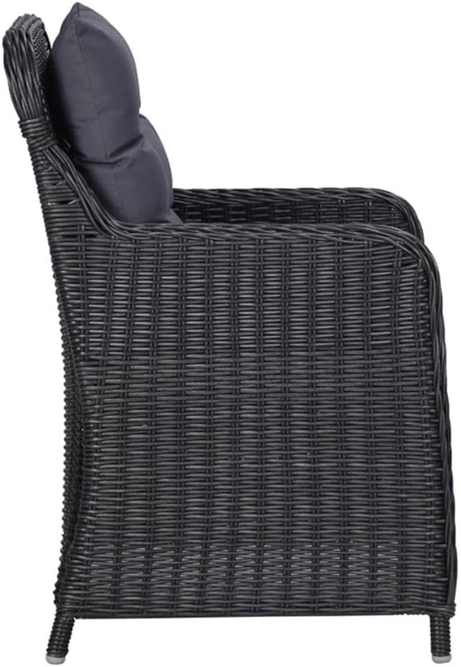 Afuera Living 5-Piece Contemporary Patio Dining Set, Black Finish, Rattan/Acacia Wood Construction, Weather-Resistant Cushions, Modern Outdoor Table and Chairs for Garden or Deck