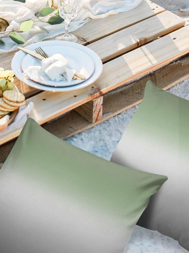 Outdoor Waterproof Throw Pillow Covers Set of 2 Sage Green Pillowcases 18x18 Inches Ombre Green Grey Patio Decorative Pillows Cushion Case Patio Pillows for Couch Bed Chair Garden