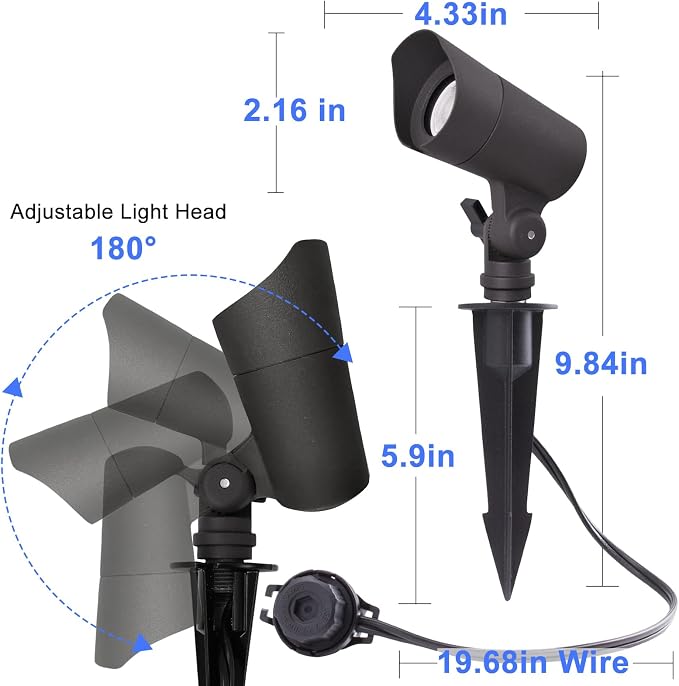 E ENERGETIC LIGHTING LED Landscape Lights with Connectors, 12V Low Voltage, Warm White 3000k, 4W, 175LM, Outdoor Waterproof Garden Pathway Lights Wall Tree Flag Spotlights with Spike Stand, 10 Pack