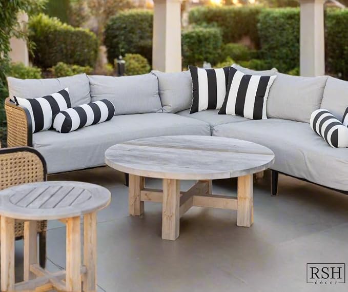 RSH DECOR Couch Pillows for Living Room Set of 2 | Black and White Striped Lumbar Decorative Accent Pillows 12x20 | Outdoor Patio Furniture Throw Pillows | Water-Resistant - Made in USA
