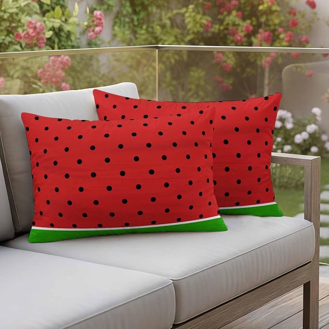 JasmineM Outdoor Pillow Cover 12x20 Inches Set of 2 Watermelon Fruit Waterproof Throw Pillow Covers Red Green Decorative Pillowcases Garden Cushion Case for Patio Couch Sofa
