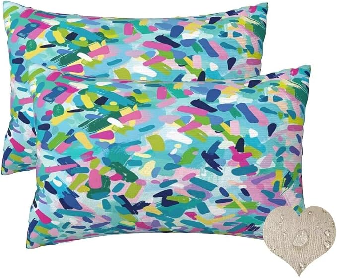Outdoor Pillows Waterproof Set of 2 Outdoor Pillow Covers 16x24 Inch, Color Throw Pillows Abstract Pillow Covers, Garden Decorative Pillows Outdoor Pillows for Patio Furniture Car Home Decor -hs384