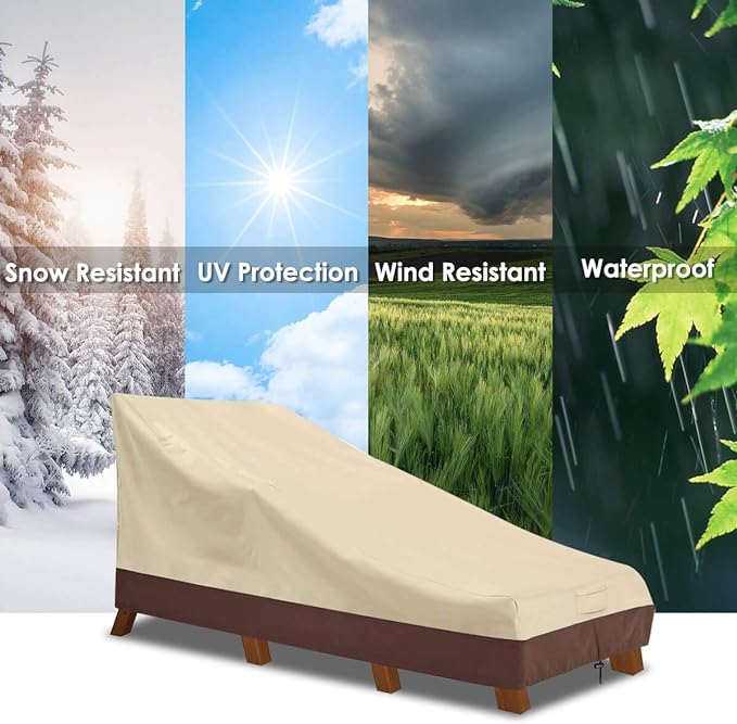 Vailge Waterproof Patio Chaise Lounge Cover, 600D Heavy Duty Outdoor Lounge Chair Covers,UV Resistant Patio Furniture Covers,Small,Beige & Brown