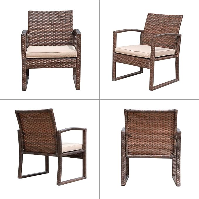 Patiorama 3 Pieces Outdoor Patio Furniture Set, Outdoor Wicker Conversation Set, Patio Rattan Chair Set, Modern Bistro Set with Coffee Table, Garden Balcony Backyard Poolside (Brown)