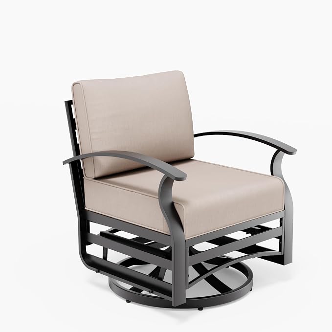 Outdoor Patio Furniture Set, 2 Piece Aluminum Patio Swivel Rocker Chairs, Aluminum Outdoor Bistro Set with Overstuffed Washable Cushions, Outdoor Furniture Set for Porch, Balcony, Deck, Sand