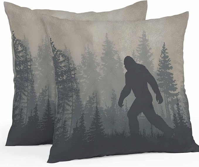 Forest Bigfoot Outdoor Pillow Covers Pack of 2 Vintage Sasquatch Animal Silhouette Foggy Dark Forest Plant Waterproof Pillow Covers Decor Cushion Cases for Patio Garden Tent Balcony Couch 18x18 inch