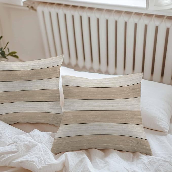 Vandarllin Outdoor Throw Pillow Covers 24X24 Set of 2 Waterproof Ivory White Beige Decorative Zippered Cushion Covers for Patio Furniture, Farmhouse Retro Rustic Barn Wood Texture Lumbar Pillowcases