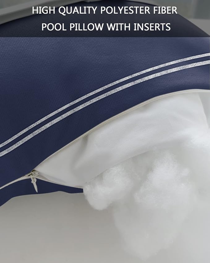 Outdoor Pillows Covers with Inserts Solid Color Blue Waterproof Recliner Pillow with Adjustable Strap Throw Pillows for Patio Furniture Pool Lounge Chair, 11x16 inch, 1PCS