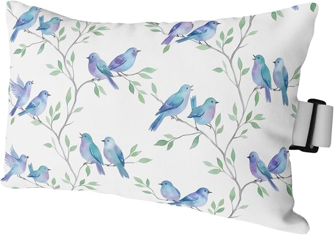 Outdoor Pillow for Chaise Lounge Chair Modern Watercolor Bird Tree Branch Headrest Pillow with Adjustable Elastic Strap Set of 1,11x16 inch, Botanical Leaves Blue Birds Head Pillows for Patio Pool