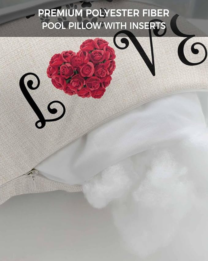Outdoor Pillows Covers with Inserts Rose Love Dog's Paws Shape Heart Waterproof Recliner Pillow with Adjustable Strap Throw Pillows for Patio Furniture Pool Lounge Chair, 11x16 inch, 1PCS