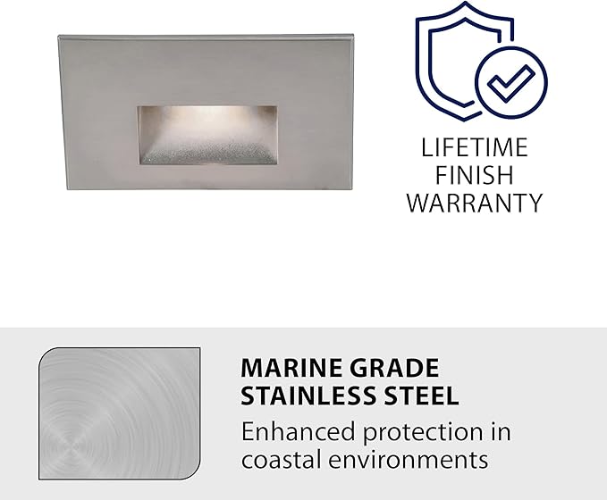 WAC Landscape Lighting, LEDme 120V LED Horizontal Indoor and Outdoor Step and Wall Light Amber 1800K LED in Stainless Steel