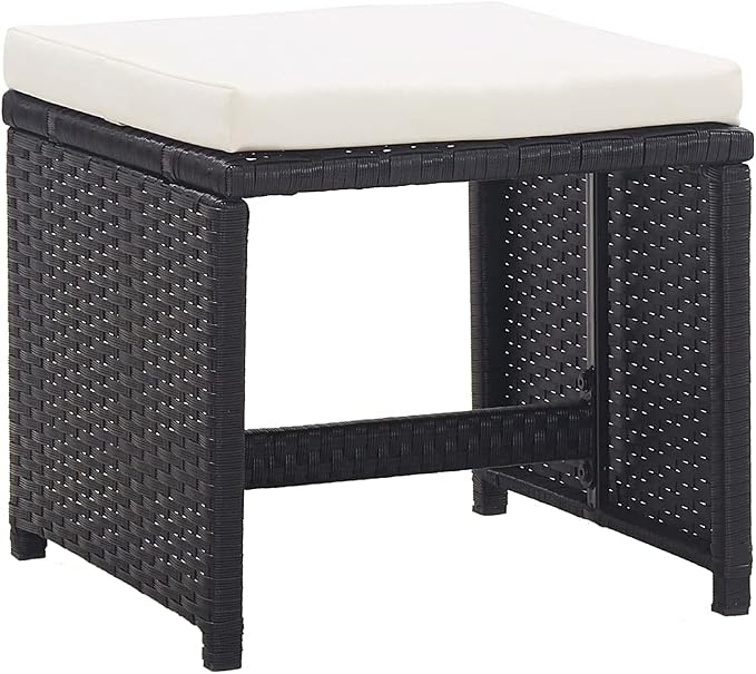 5 Piece Rattan Outdoor Dining Set with Cushions, Black Patio Furniture Set with 1 Table, 2 Chairs, 2 Stools, and 6 Cushions