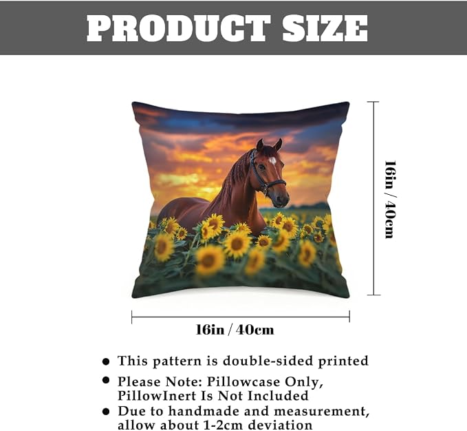 16x16 Inch Outdoor Pillow Covers Set of 2 Waterproof Throw Pillow Covers Decorative Couch Cushion Covers Brown Horse Sunflower Square Pillowcases Protectors for Patio Garden Sofa