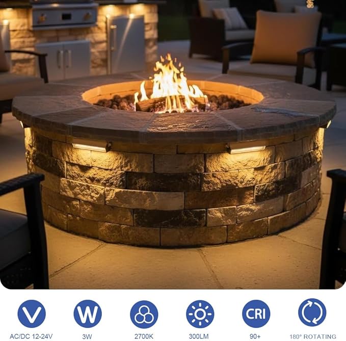 JESLED 4 Inch Retaining Wall Lights 3W LED Hardscape Lighting 12V-24V Low Voltage Step Lights 2700K Warm White Waterproof Outdoor Landscape Lighting for Patio Walls Stairs, 2Pack