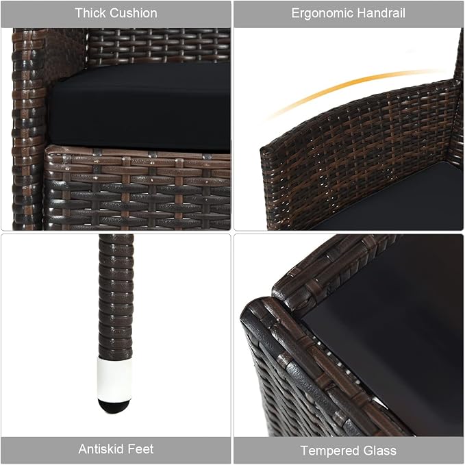 COSTWAY 4PCS Rattan Patio Furniture Set | Outdoor Wicker Rattan Chairs with Coffee Table, Rattan Cushioned Conversation Set for Backyard Balcony Porch Poolside, Black