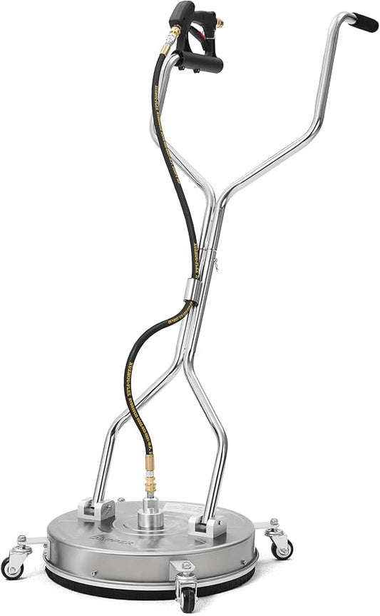 Dapper Supply 20 in. Pressure Washer Surface Cleaner in Stainless Steel w/Handles & Wheels, 4350 Max PSI, 3/8" Connector & 2 Adapters Ideal for Driveways, Sidewalks, Patios, Decks