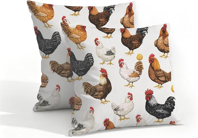 16x16 Inch Outdoor Pillow Covers Set of 2 Waterproof Throw Pillow Covers Decorative Couch Cushion Covers Chickens Egg Square Pillowcases Protectors for Patio Garden Sofa