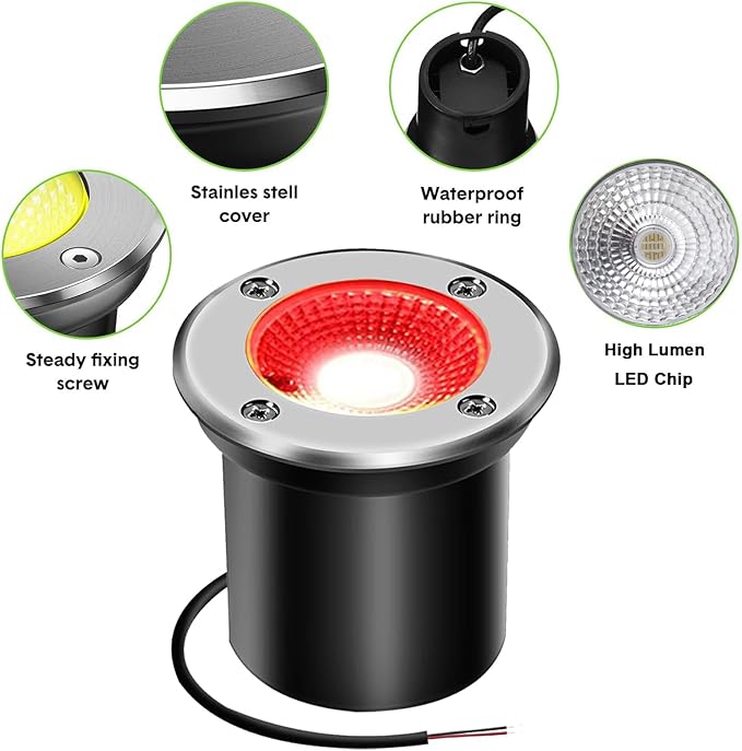 1 Pack 3w 12v Low Voltage In-ground Lights with Connectors LED Landscape Light Waterproof IP67 Pathway Lights Outdoor spotlights Trees Flags for Garden,Yard,Tree (RGB)