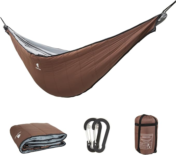 Hammock Underquilt, Lightweight Portable Outdoor Camping Underquilt with Elastic Rope & Steel Buckle, Warm Insulation for Single & Double Hammock Outdoor Use (Brown)