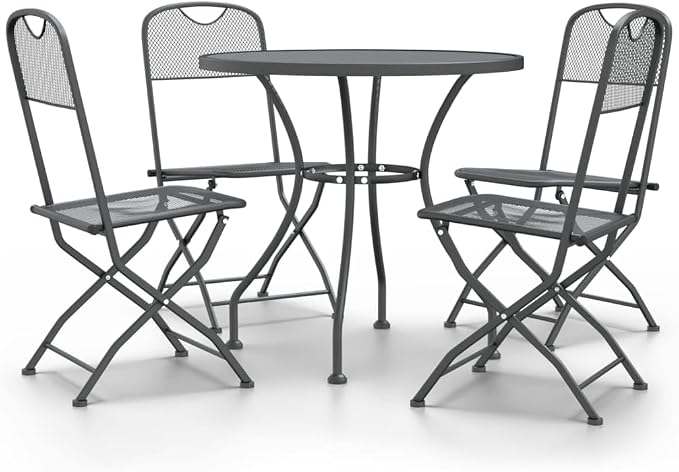 5 Piece Patio Dining Set with Expanded Metal Mesh Anthracite and Folding Chairs, E-Coating Finish Outdoor Dining Set for Lovely Meals