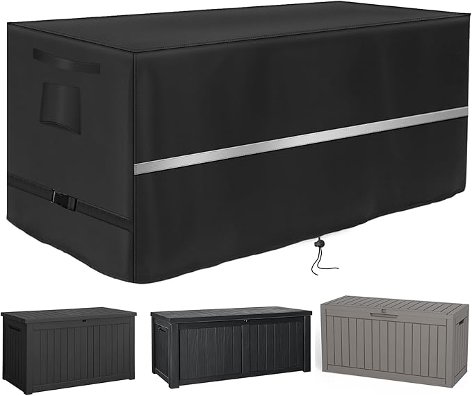 Deck Box Cover Heavy Duty Waterproof Deck Box with Handle, Outdoor Large Storage Box Cover Patio Rectangular Bench Covers (60 x 34 x 35 inch)