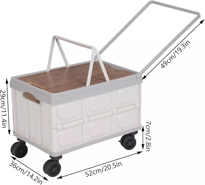 for Foldable Cart Gray Large Capacity 55L Container Outdoor Storage Box W/ 4
